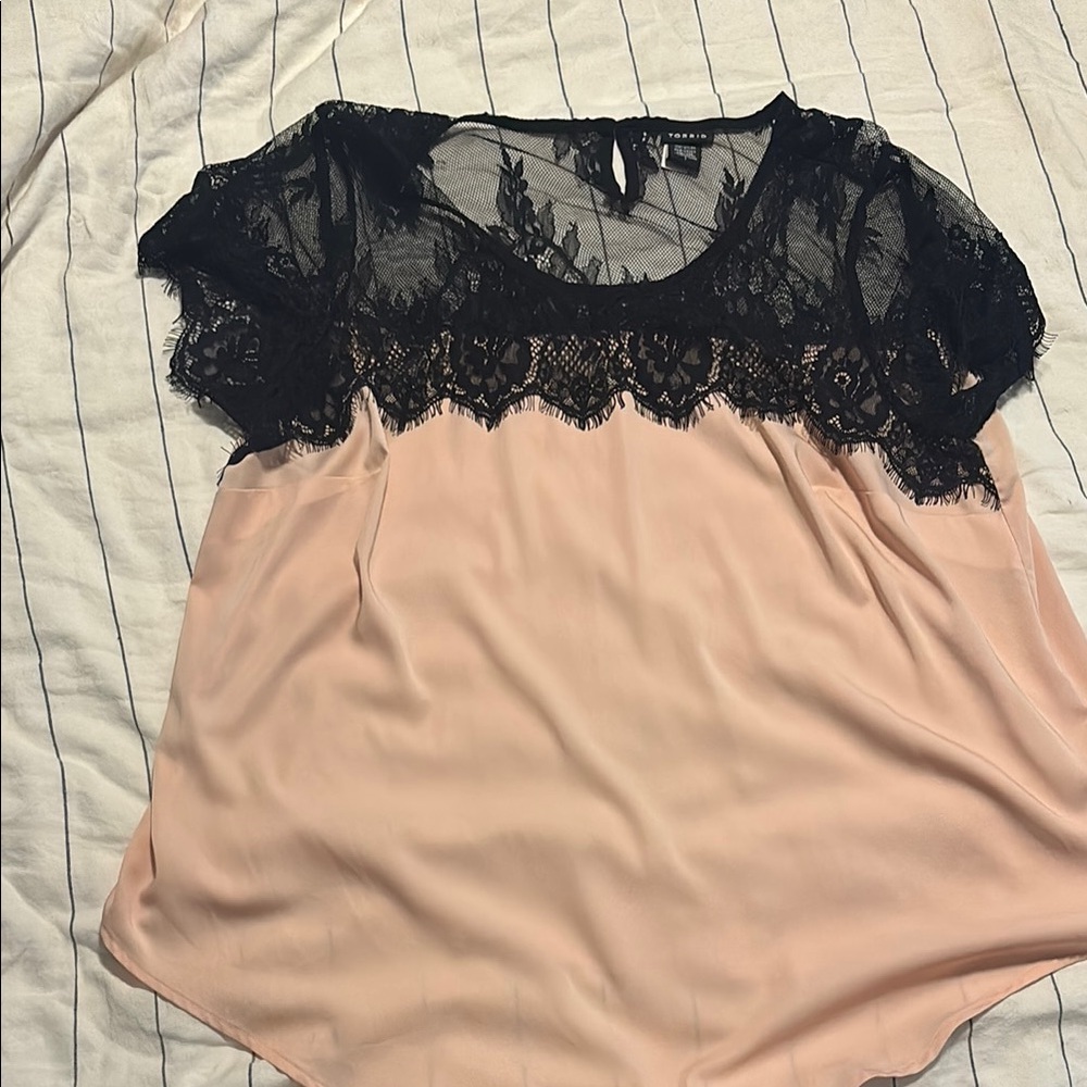 Torrid Black and Pink Asymmetrical Embellished Blouse